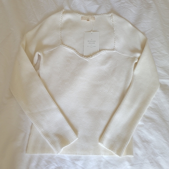 NWT Sezane Maha Blouse Wool Knit Lace Jumper, M Ecru 🕊️ - Picture 9 of 10